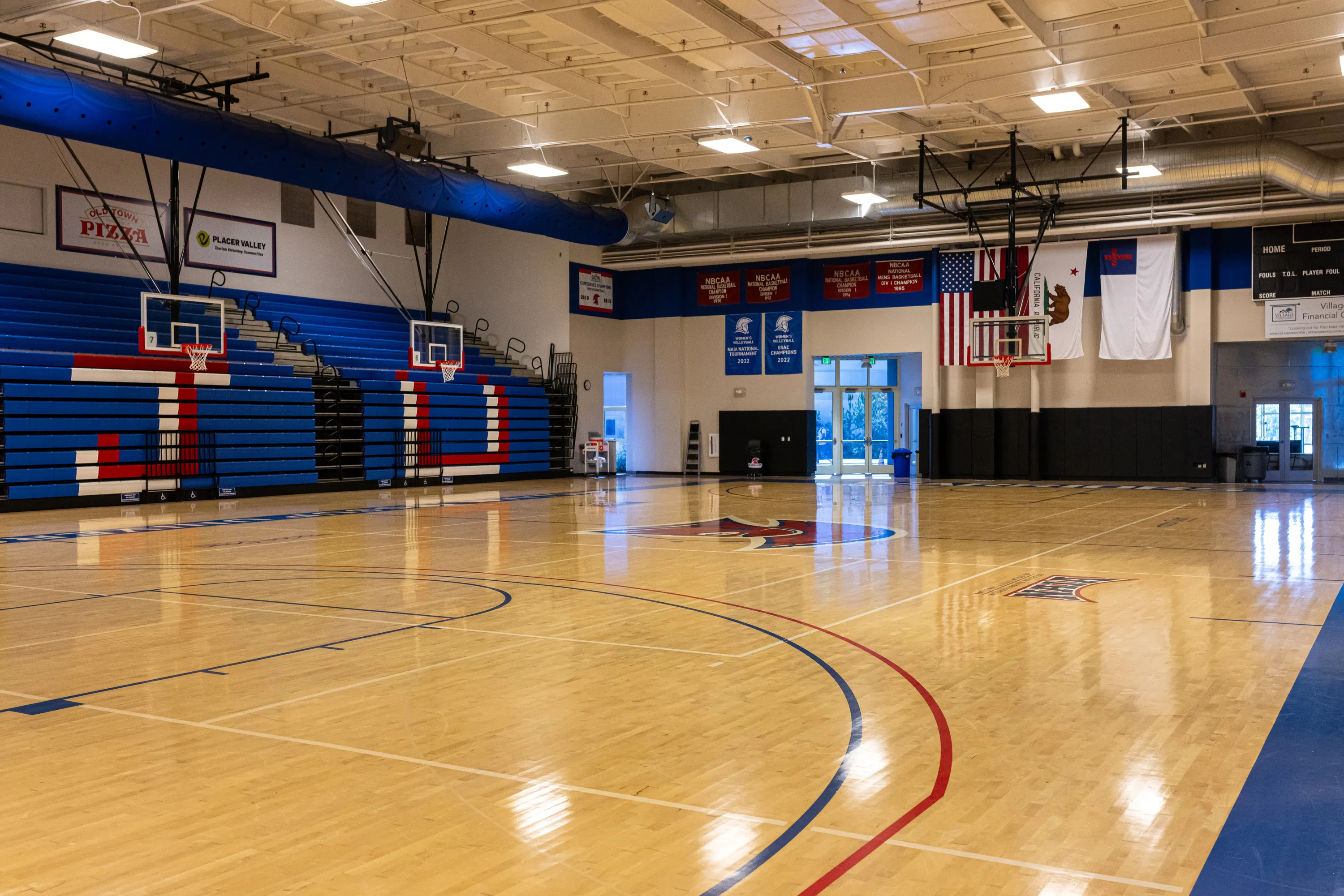 Large, interior multi-purpose athletic courts.