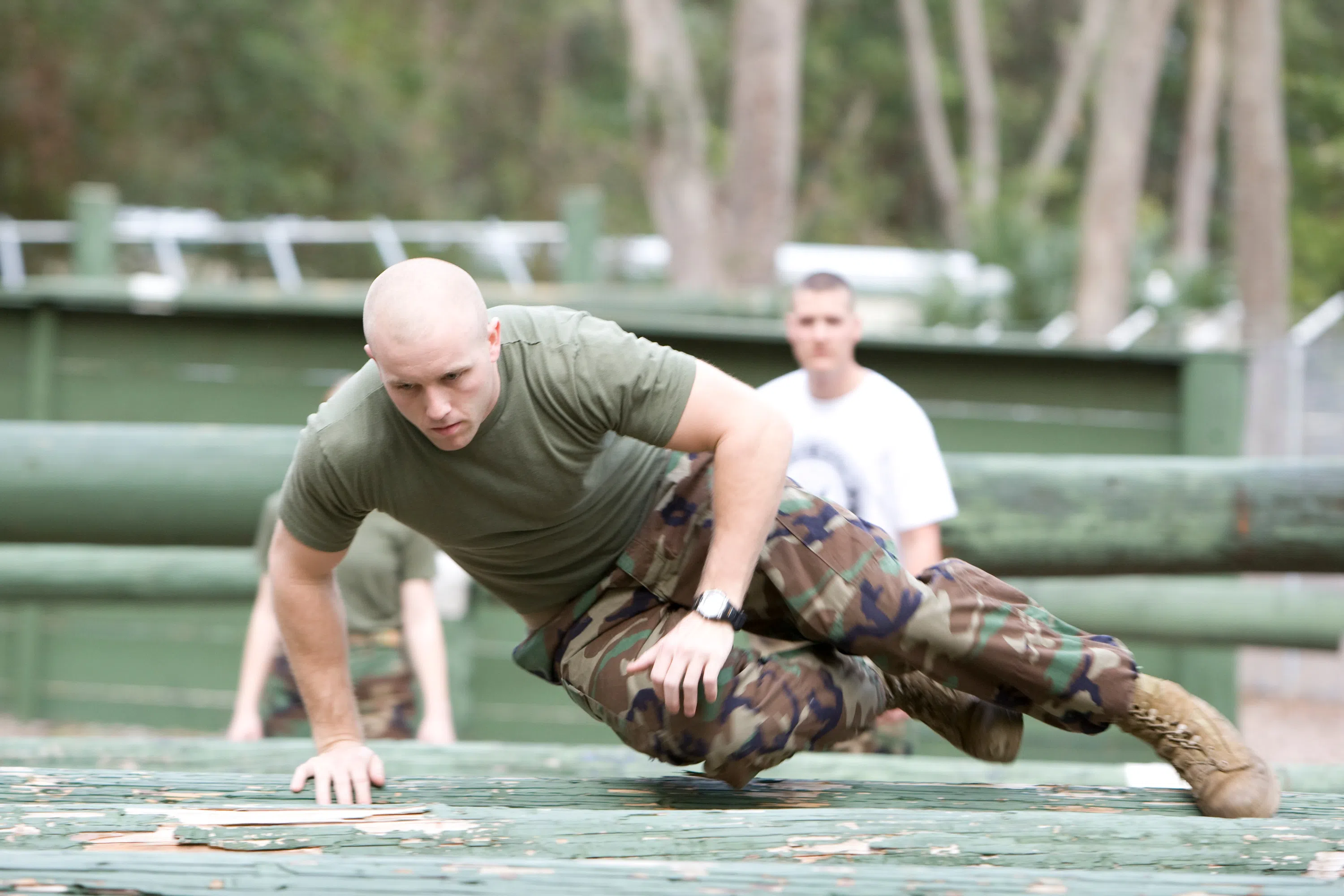 Marine training on the Marine Corps obstacle course. 