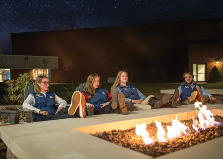 The outdoor fire-pit area outside of Krapf Gateway Center