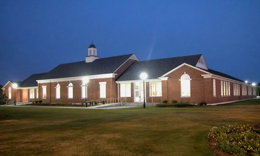 Thomas Hall at night.