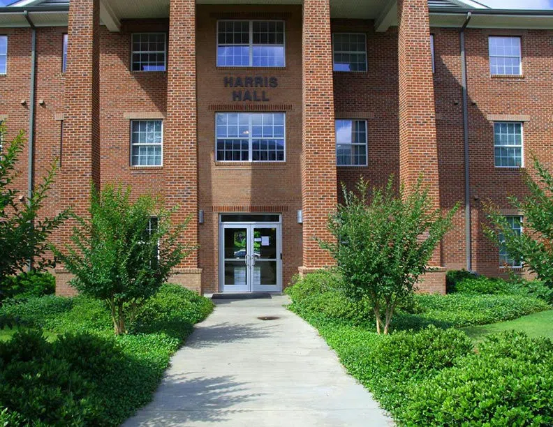 The front entrance of Harris Hall.