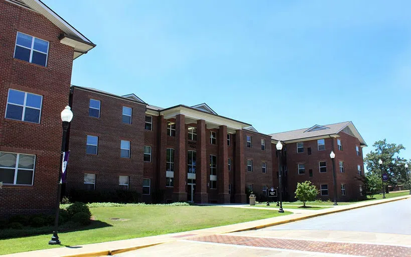 The exterior of Knights Hall on a sunny day.