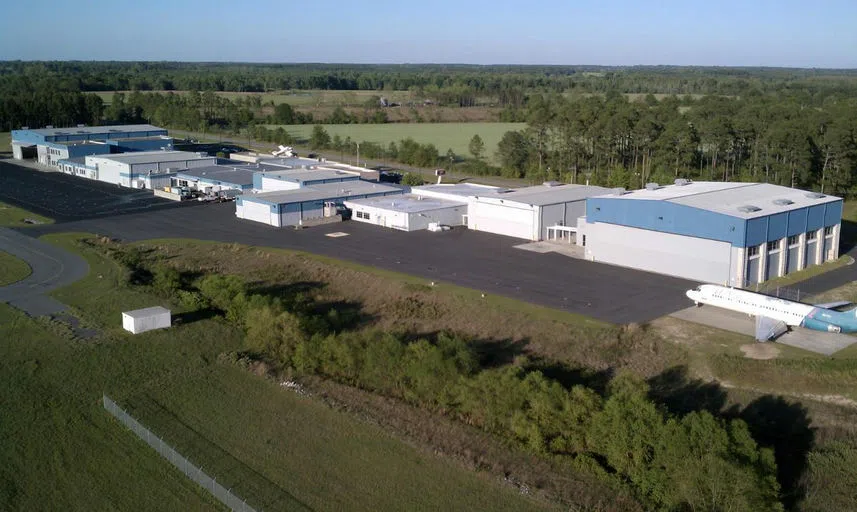 A drone view of the Eastman Campus.