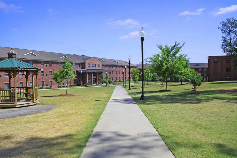 The walkway adjacent to Anderson Hall.