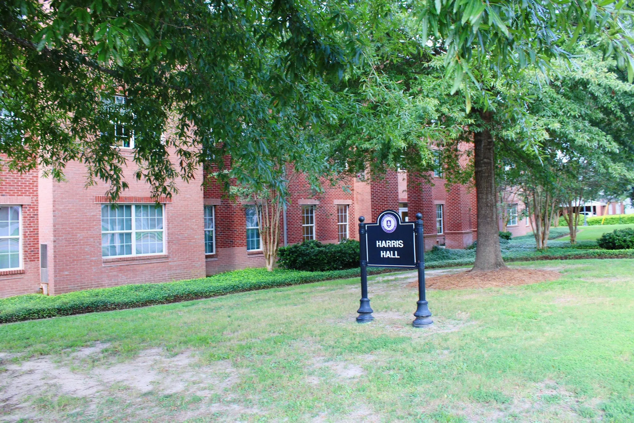 Harris Residence Hall on a sunny day.