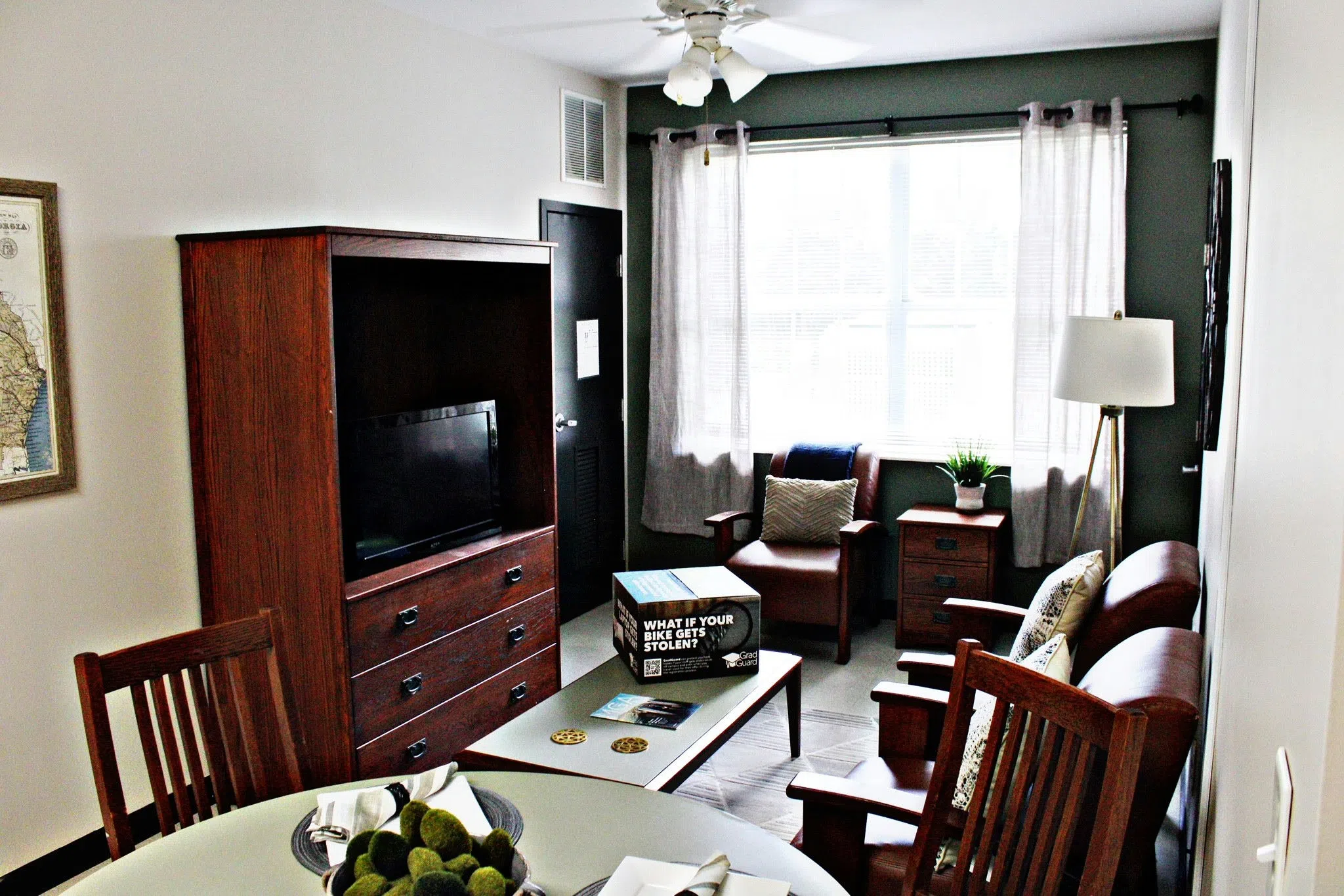 A dorm suite living room.