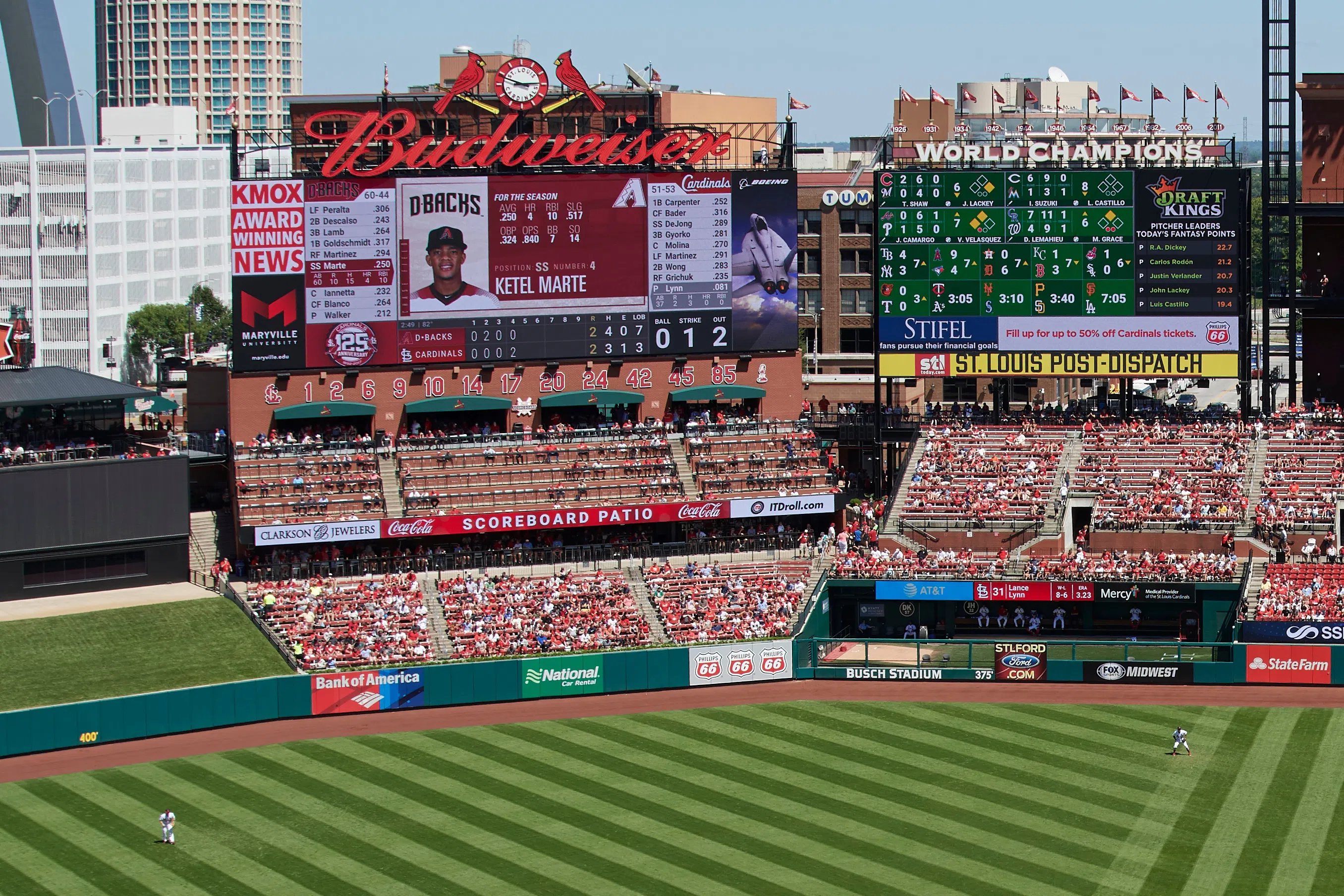 It is tradition for Maryville SAINTS to take a photo of the "Big Red M" on the Cardinals Scoreboard at Busch Stadium!