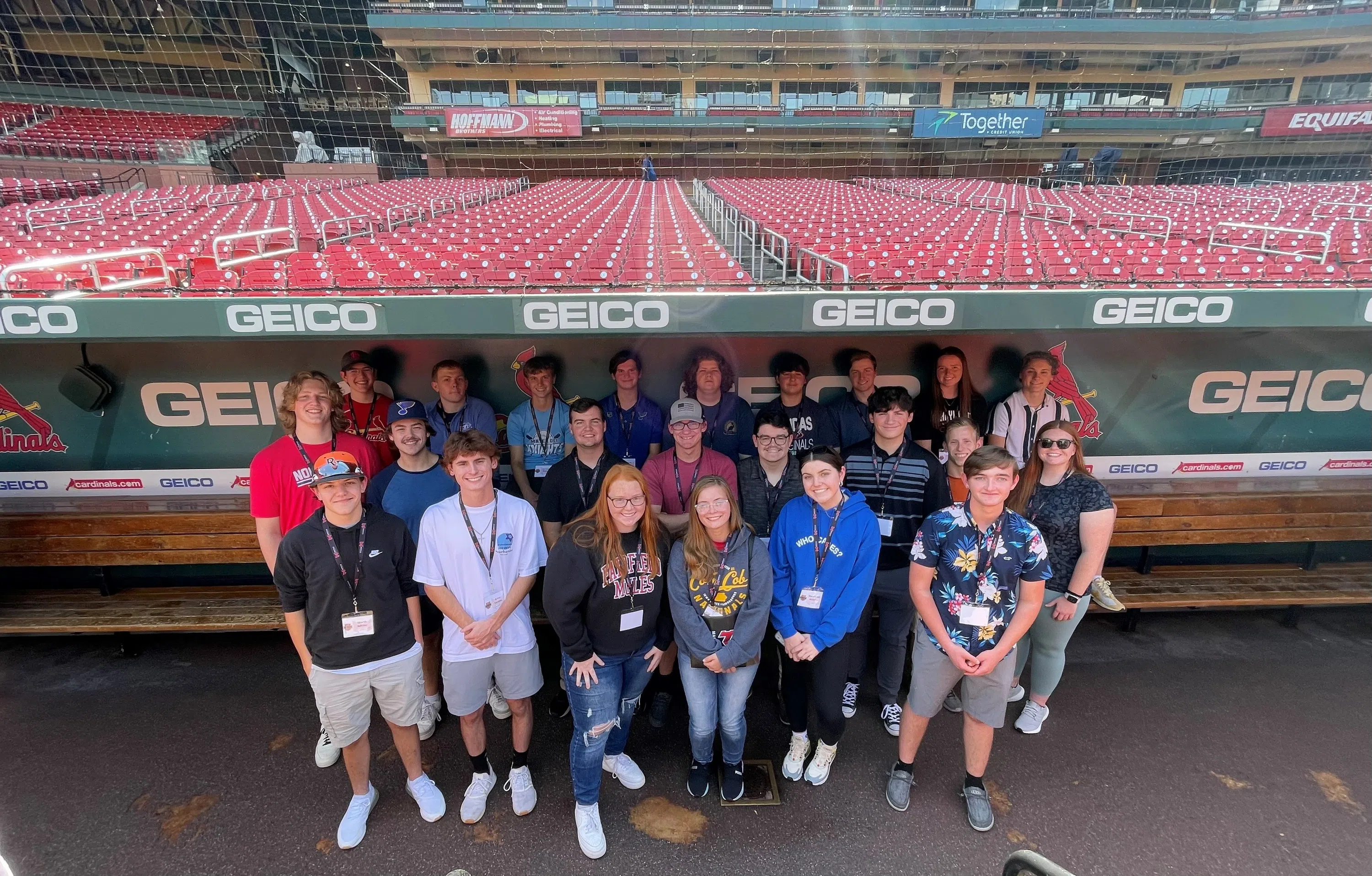 Prospective Maryville Students Tour the Dugout at Busch Stadium