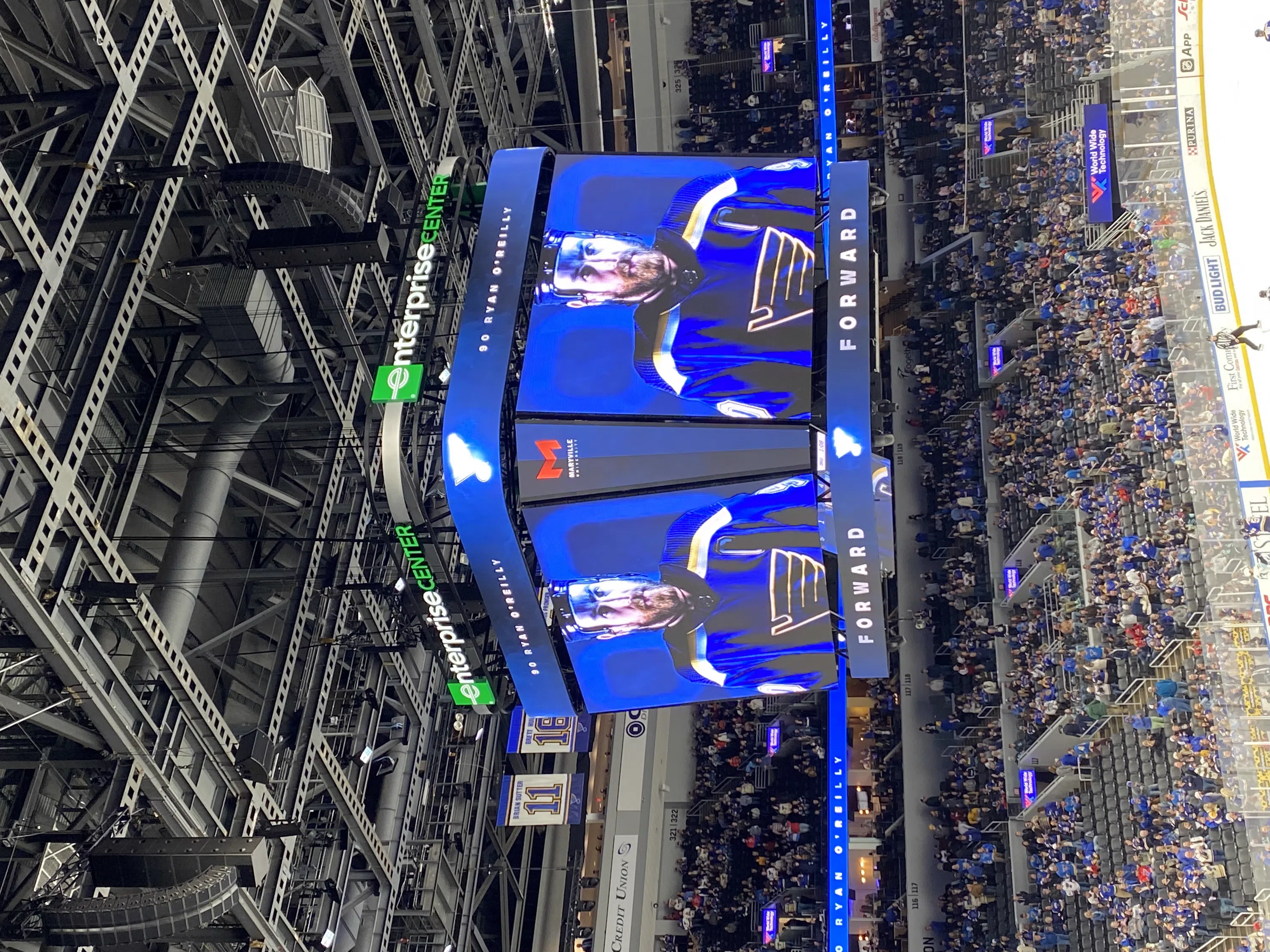 Big Red "M" on the Enterprise scoreboard at the Blues game