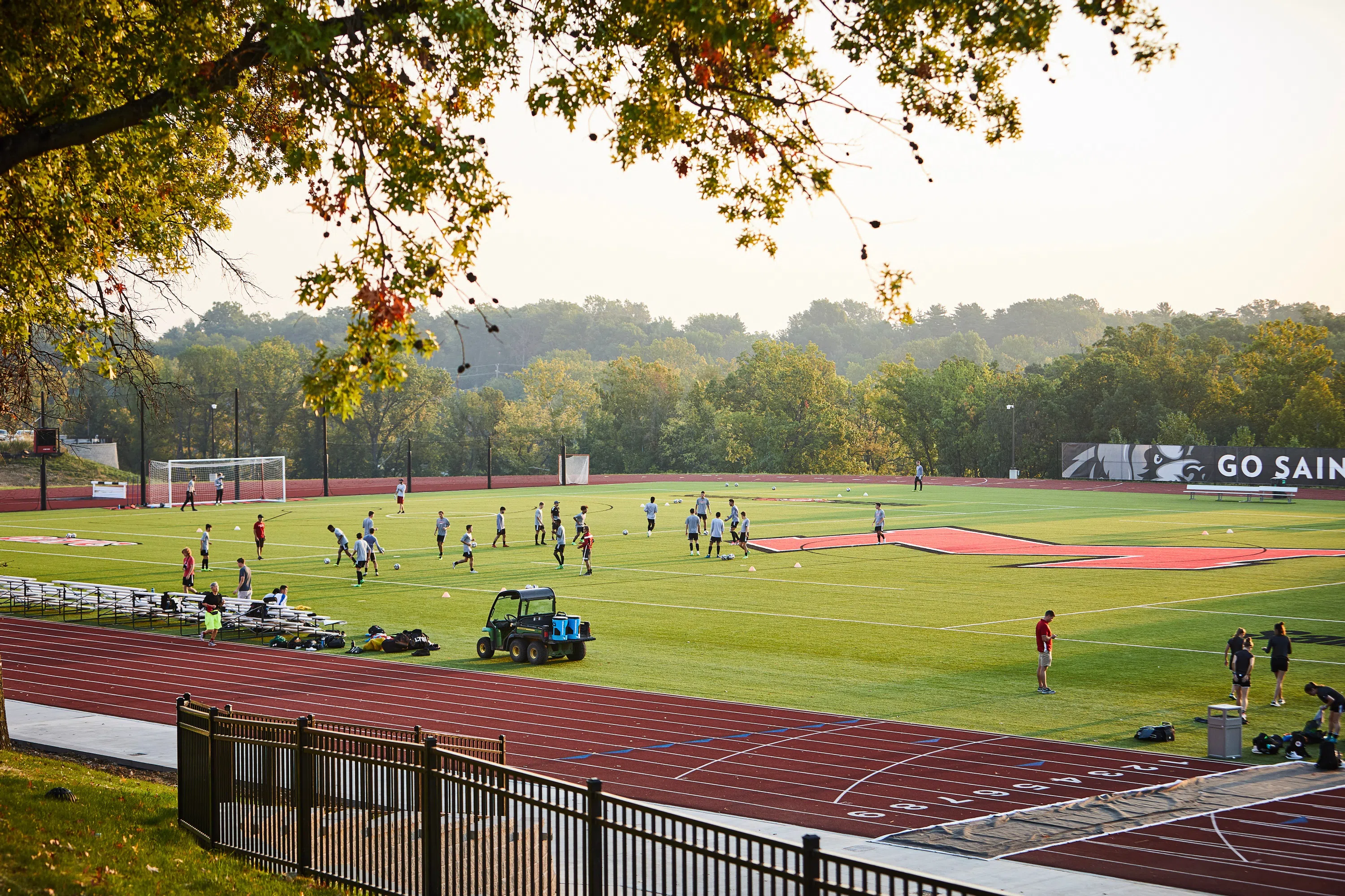 The men's soccer team prepares for a game.