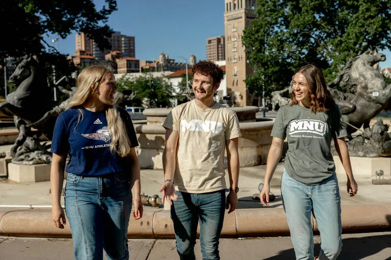 Students walking on the Plaza