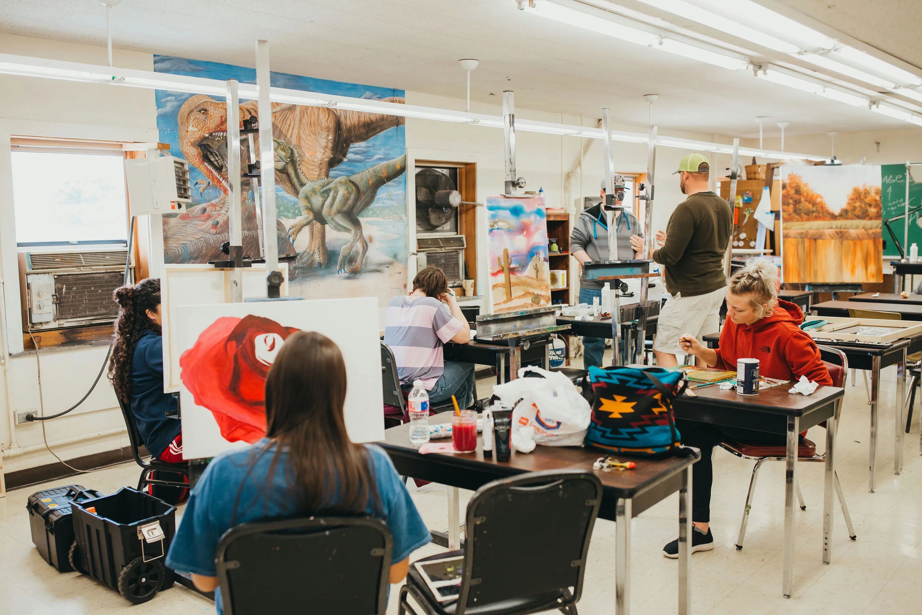 Art studio with students working in Hesper Hall