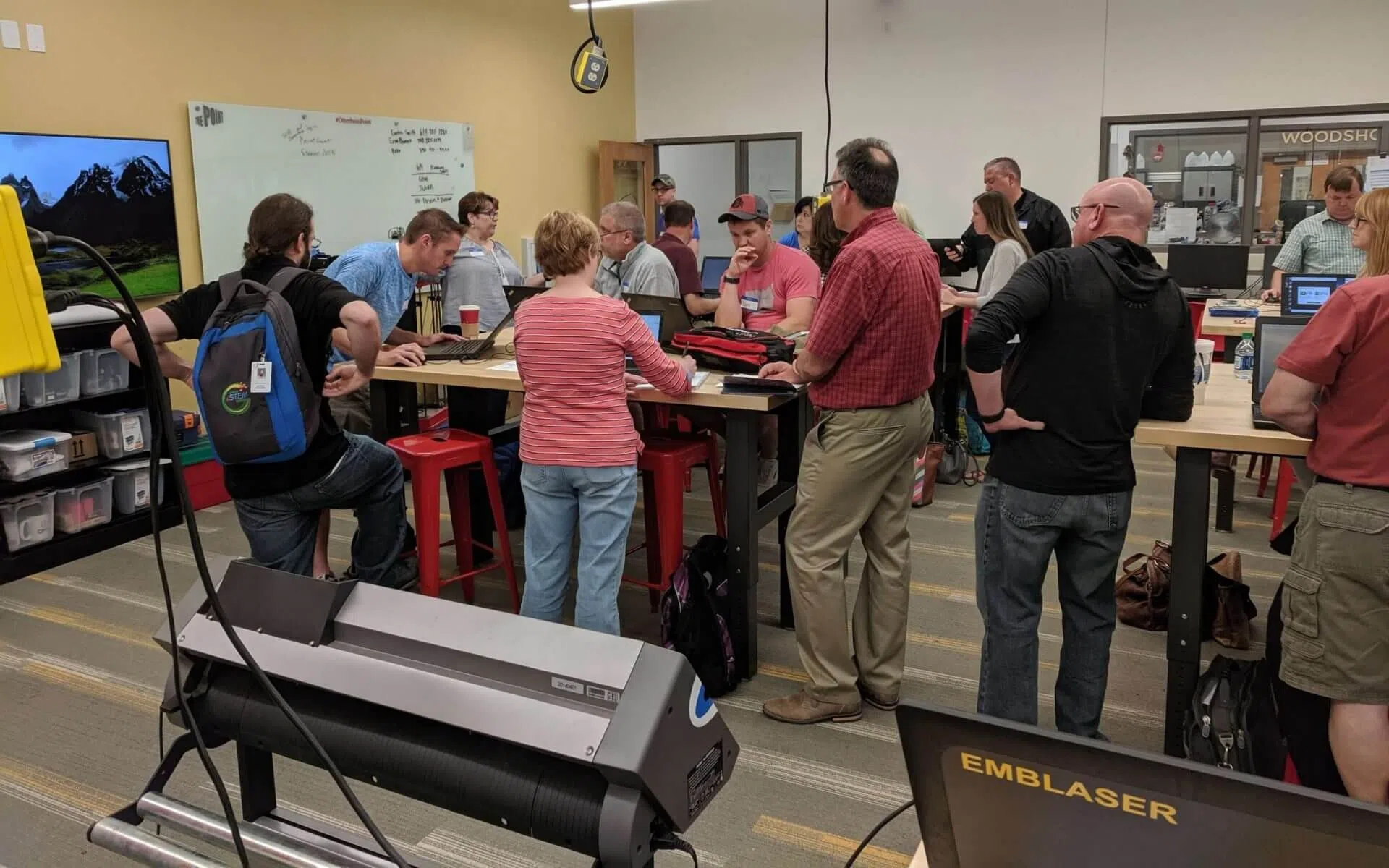 A group of people undergoing training in the Maker Space