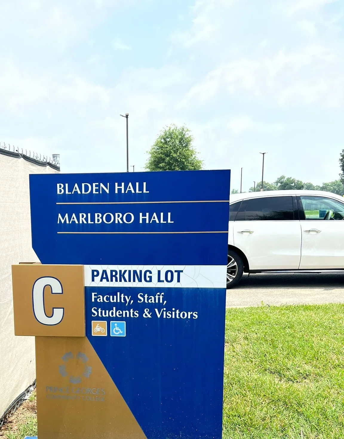 Parking Lot C. Parking for Faculty, Staff, Students and Visitors. Handicap and motorcyle parking available. Parking for Bladen and Marlboro Hall