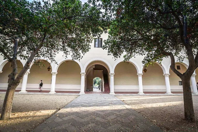 White building with arches