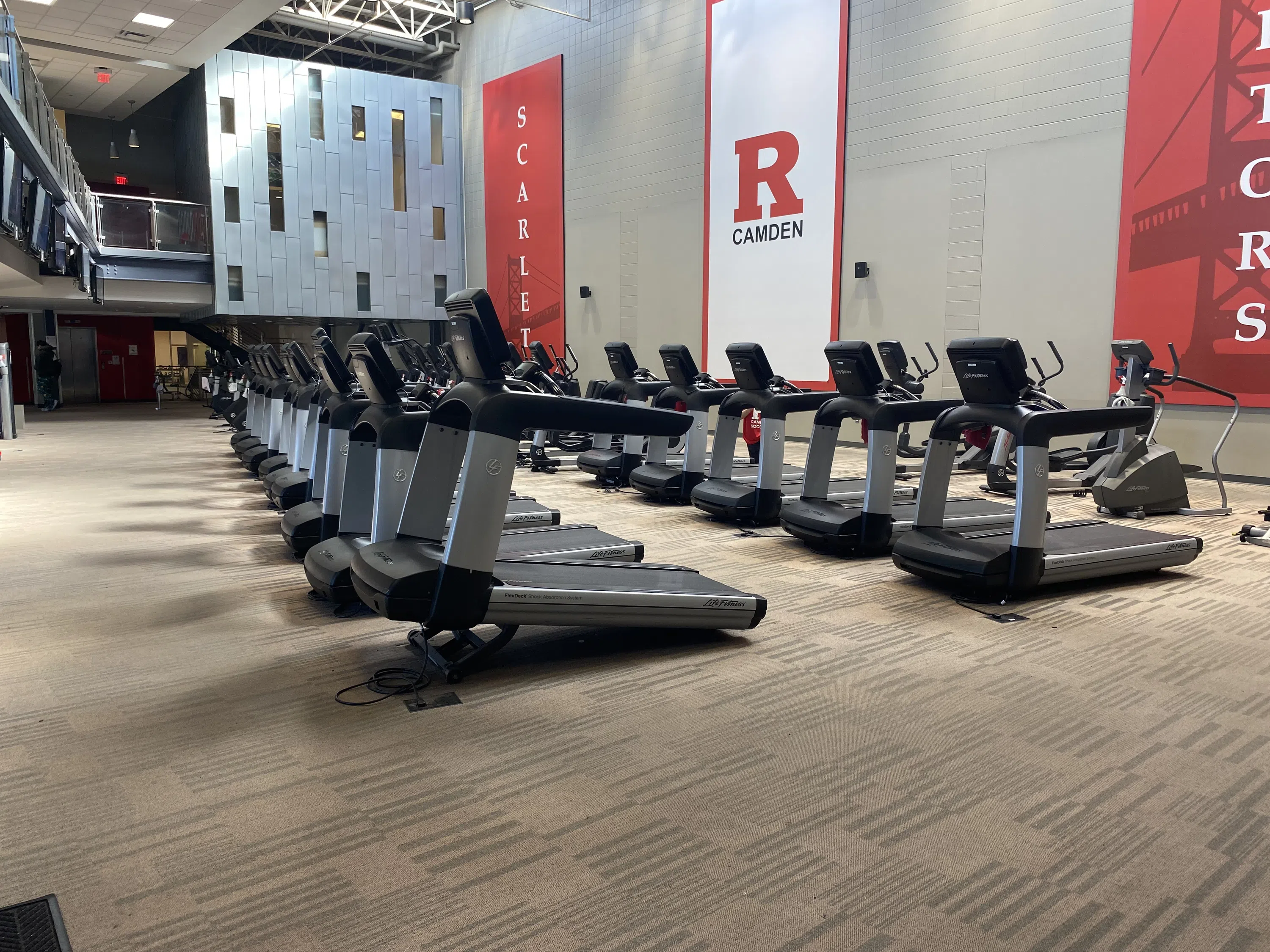 Treadmills are located in the Fitness Center.