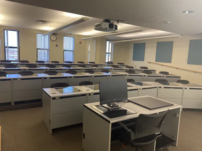 One of the classrooms in the Business and Science Building.