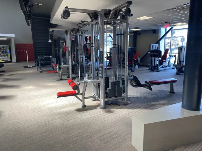 Weight training equipment is located in the Fitness Center.