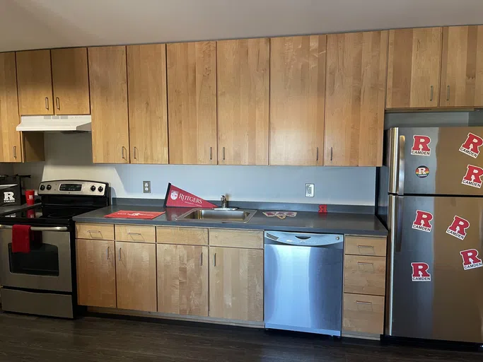 The apartments feature a full kitchen!