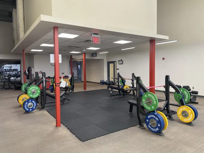 Weight training equipment is located in the Fitness Center.