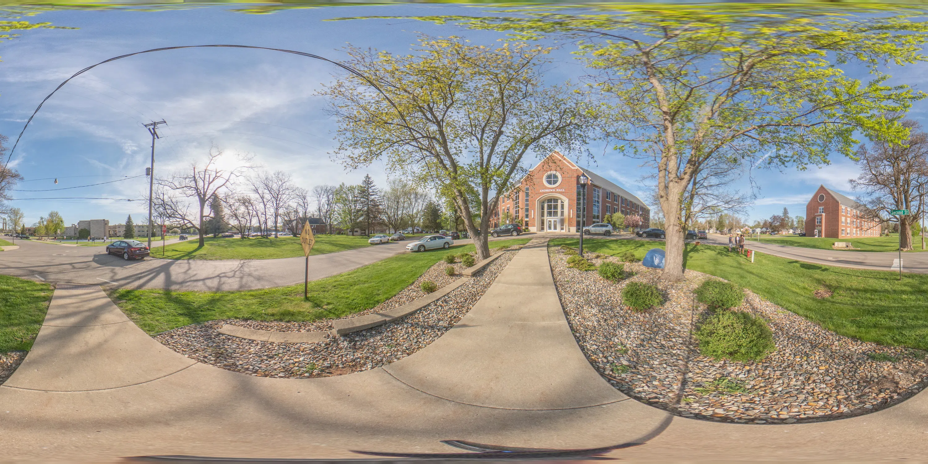 Panorama of the exterior of Andrews Hall
