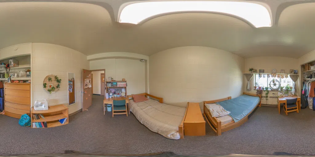 Panorama view of Lowell Hall residence hall room