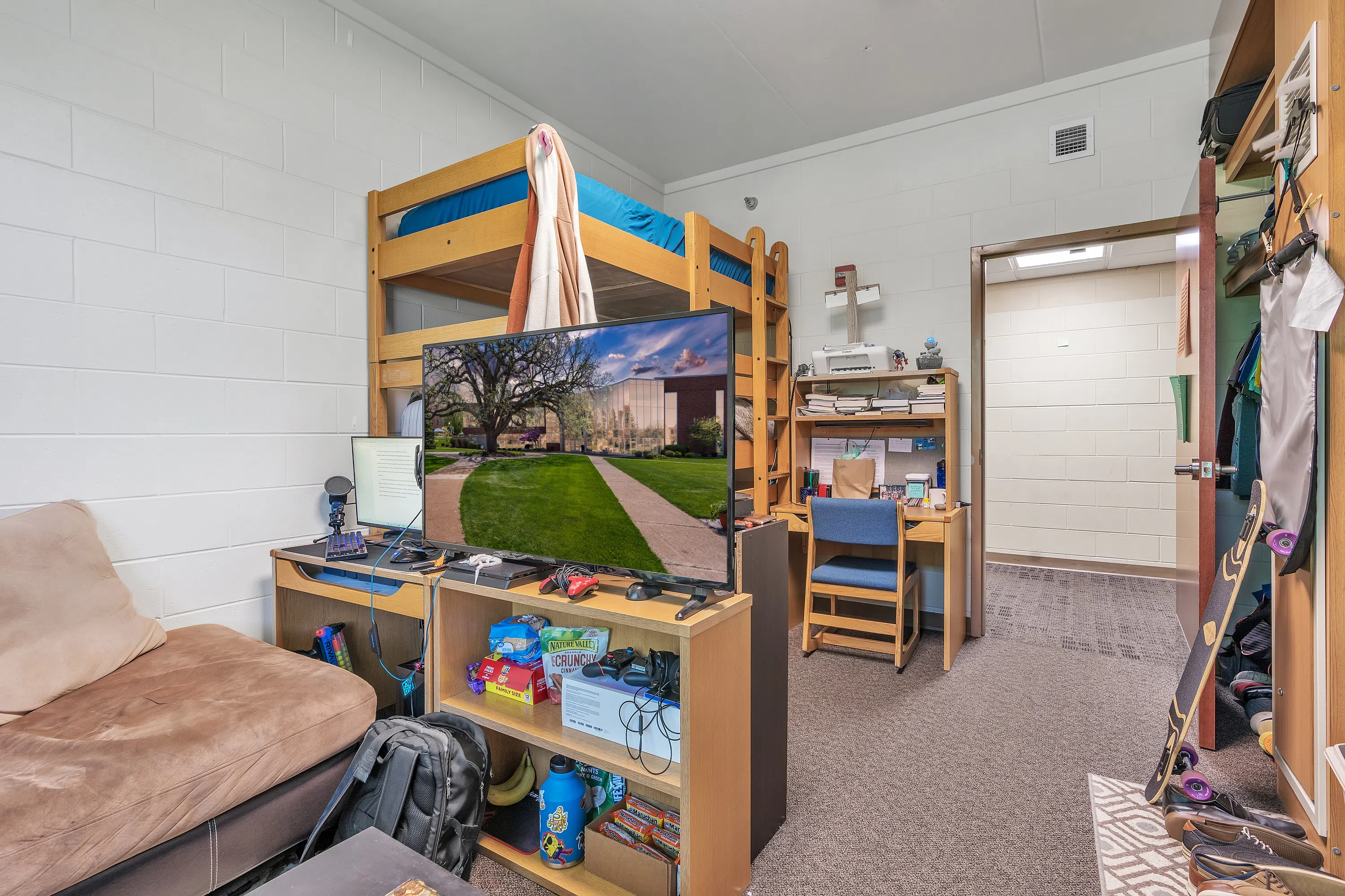 Interior of residence hall room in Andrews Hall