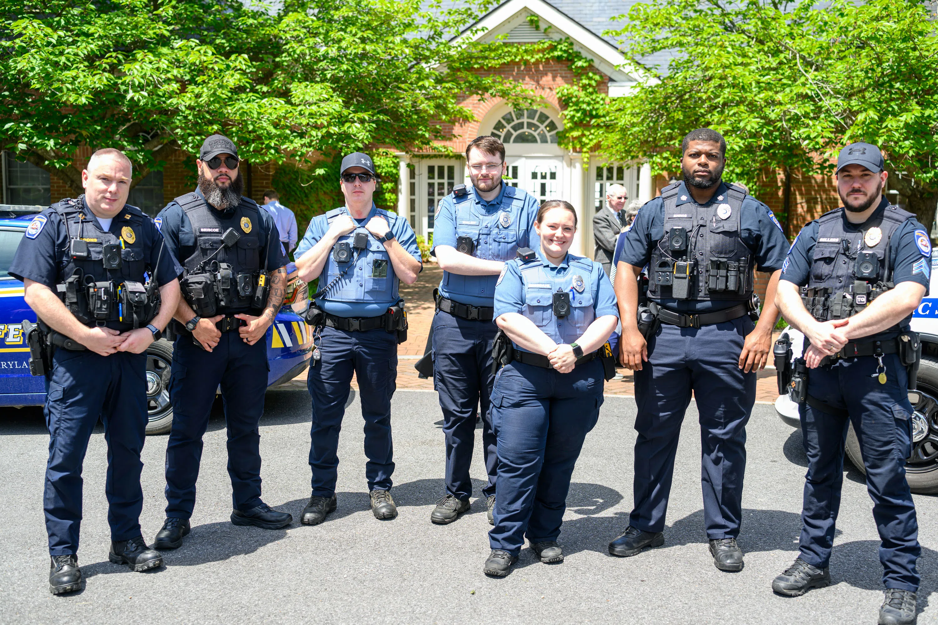 Public Safety Officers standing in front of Daugherty Palmer Commons