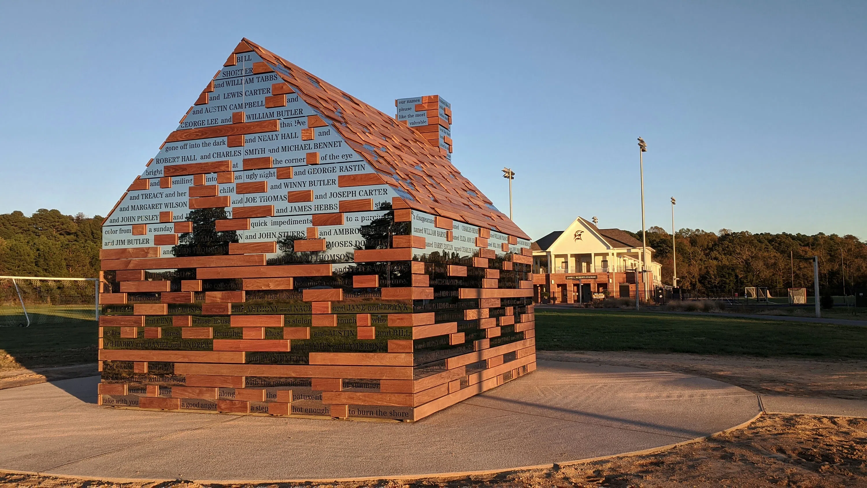 The Commemorative in the foreground and the stadium in the background