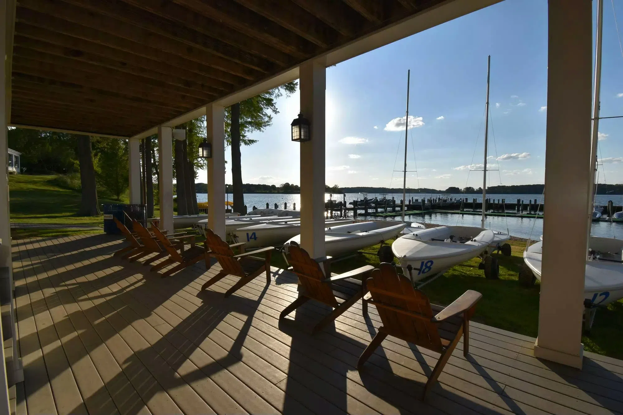 The lower deck of the River Center looking out towards the river.