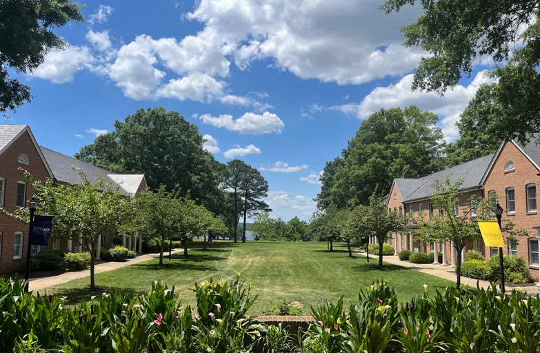 The Greens lawn from the patio of Daugherty Palmer Commons.