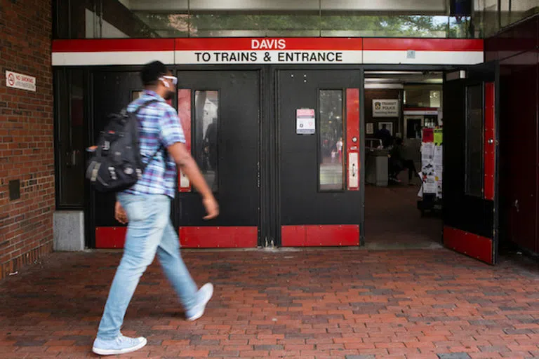 Our subway stop, which we call the "T", in Davis Square, Somerville