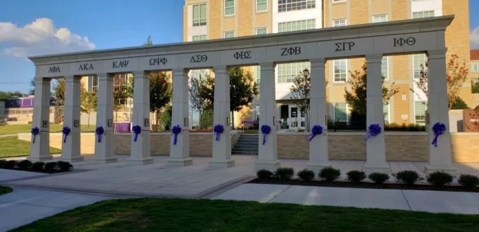 Pillars in Worth Hills representing the Divine Nine of NPHC