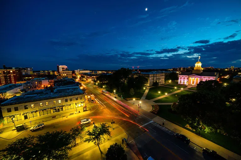 University of Iowa campus and Downtown at night