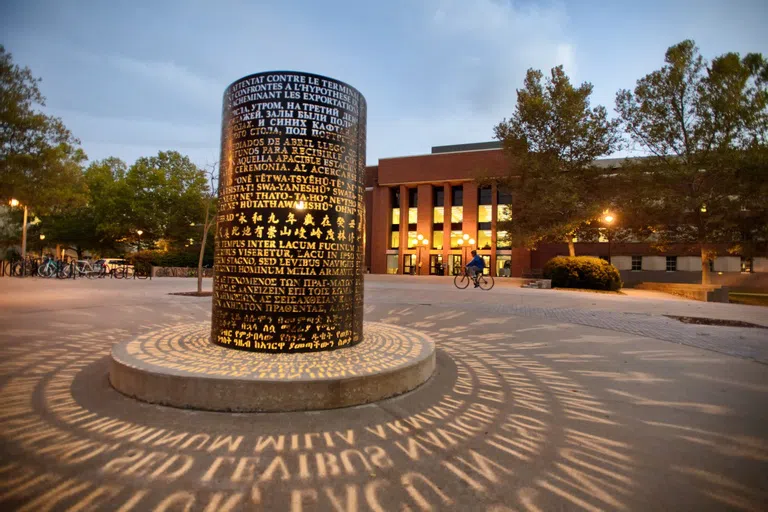 Art display installed outside of the Main Library