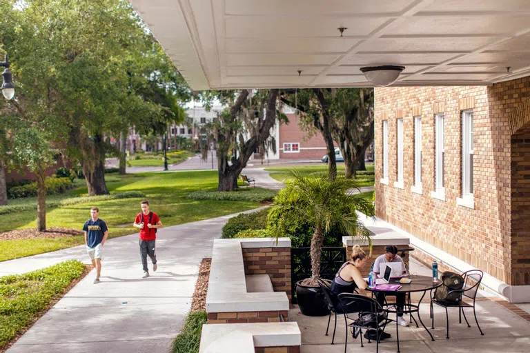 Students studying outside of Sykes.