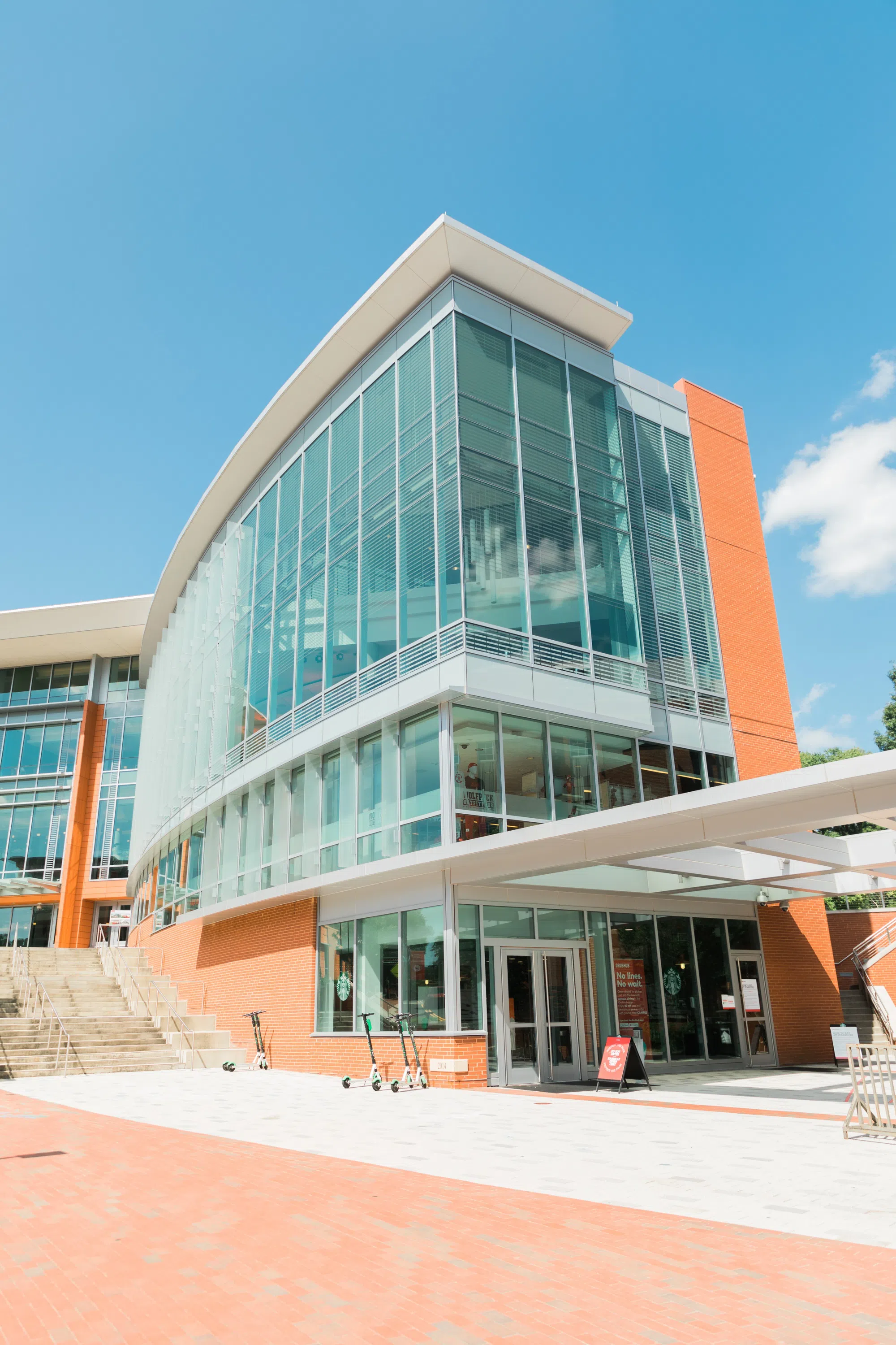 Out the Student Union - glass windows and stairs