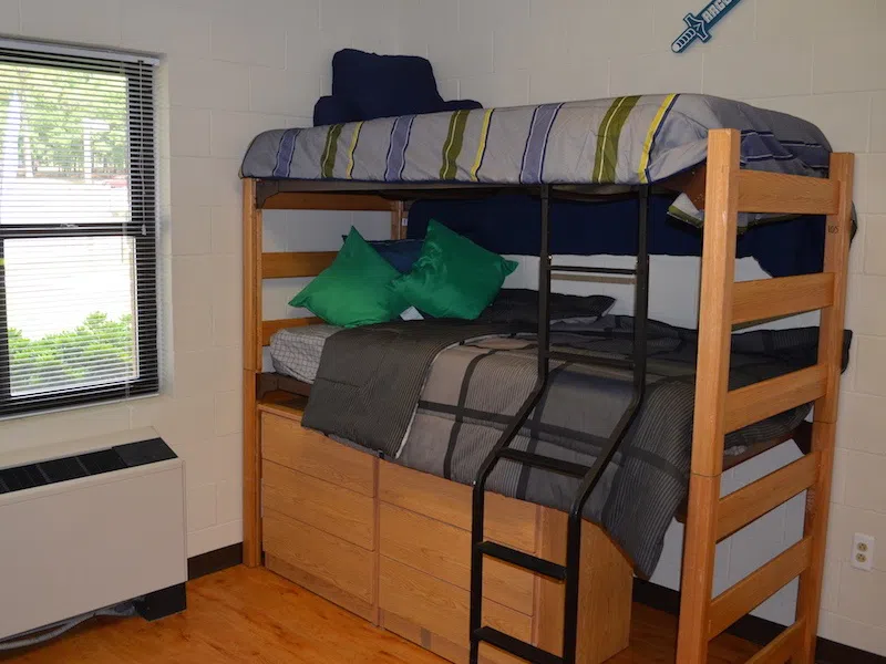 A bunk bed set up in Martin Hall