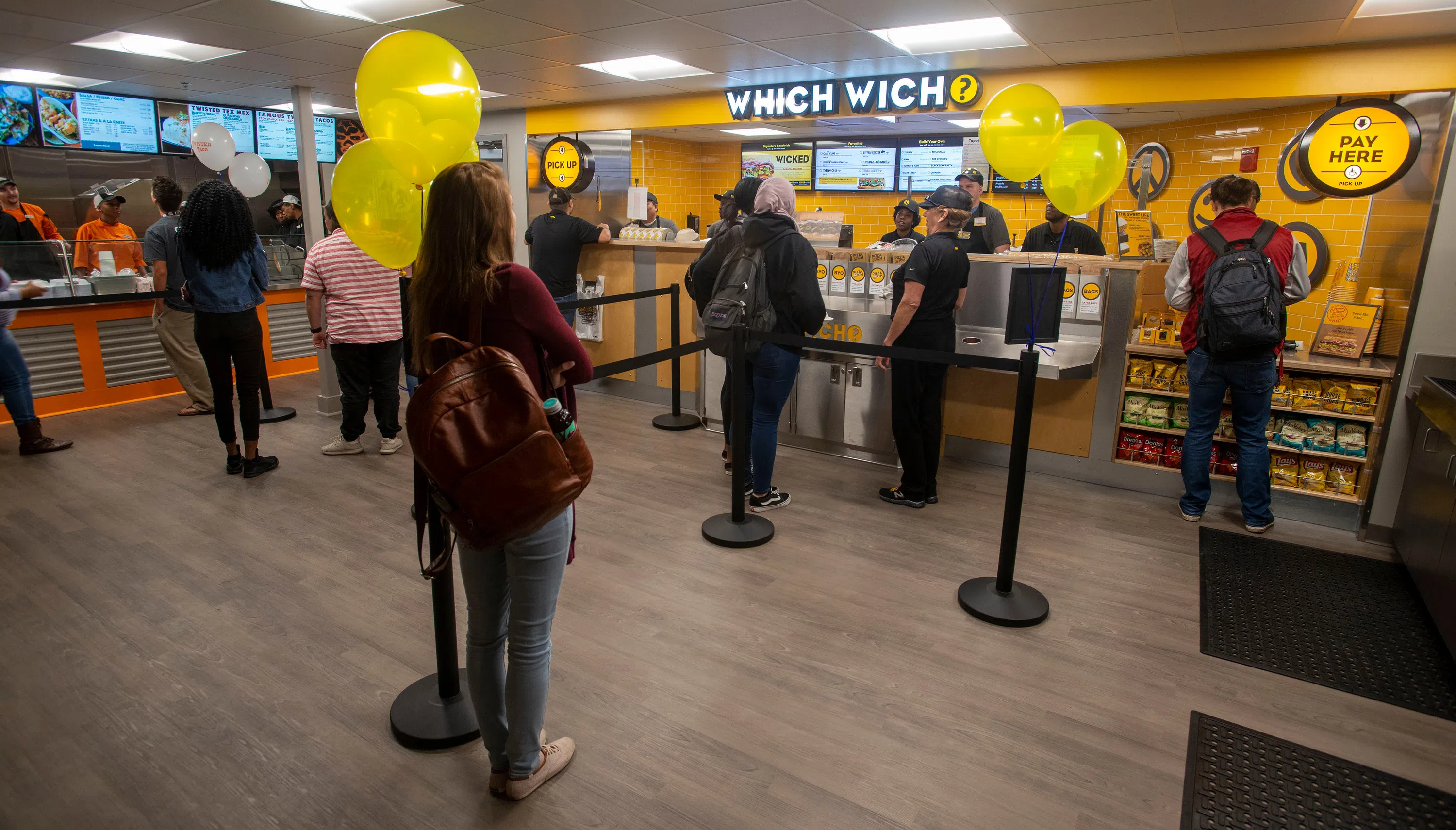 Students stand in line to order sandwiches at the Argo Galley Which Wich.