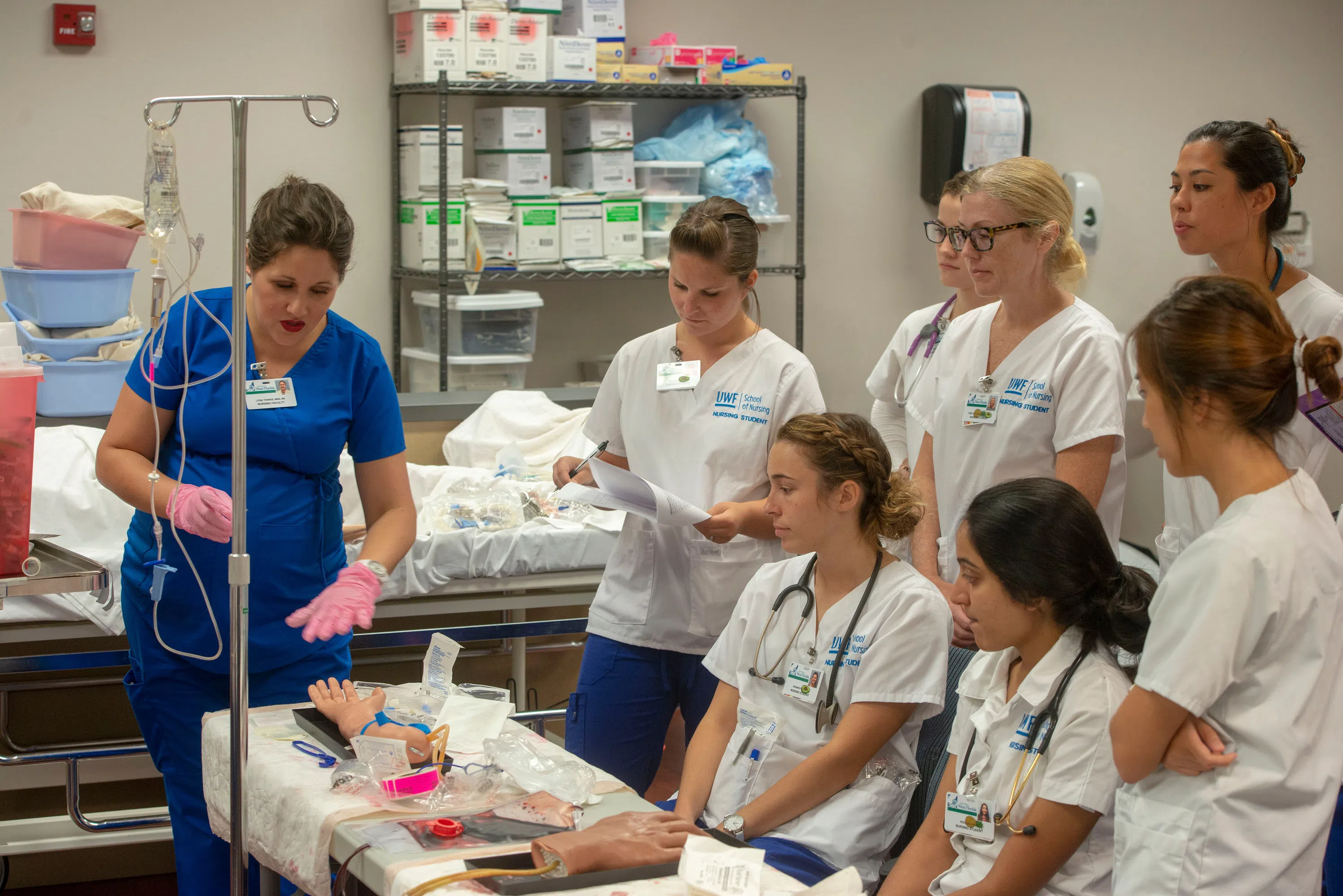 Students in the Nursing Program take a tour of the simulation lab. 