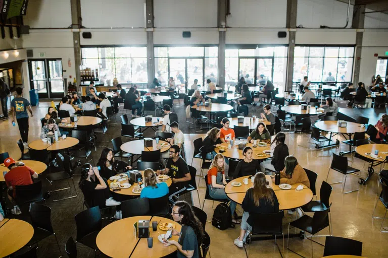 Students eat at the dining hall