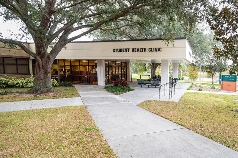 Front of the Student Health Clinic, student health clinic outside waiting area.