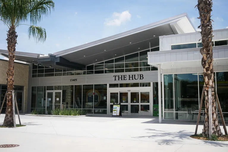 The exterior of The Hub dining hall on the USF Tampa campus.