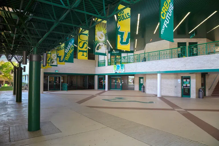 Students Services Square (SVC), along with the front of the Office of Registrar and Card Center.