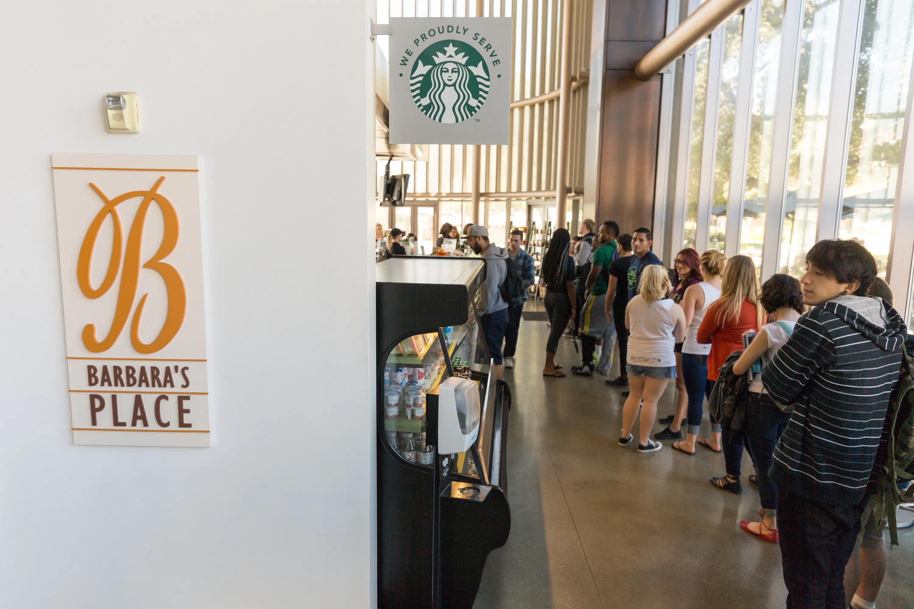 The Abraham Campus Center is home to the Office of Student Life, the Admission Office, and Barb's place, a quick dining spot with a Starbucks