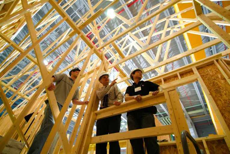 Photo of people standing in UB's earthquake simulator, located inside Ketter Hall.