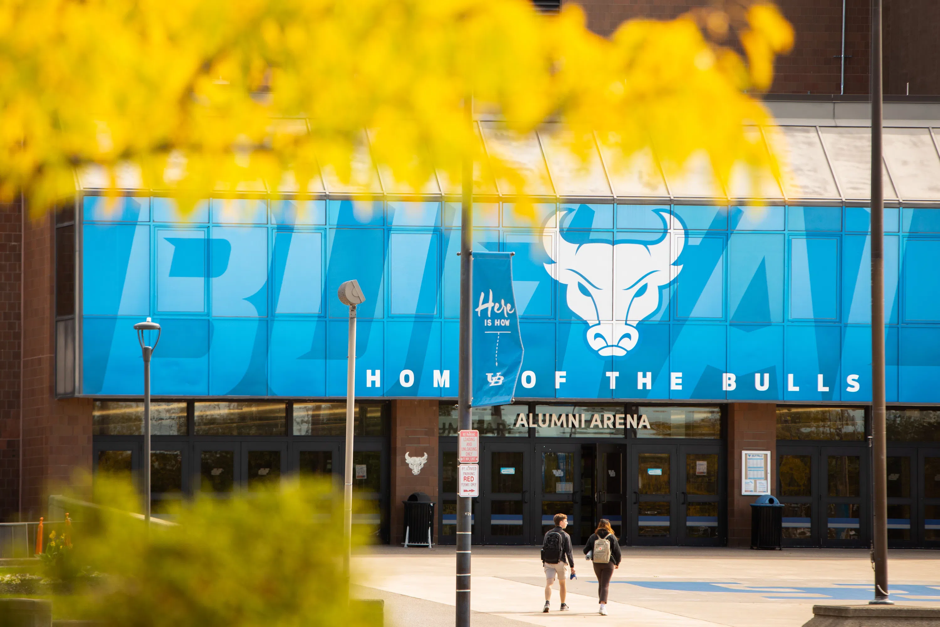 Exterior photo of the front of Alumni Arena