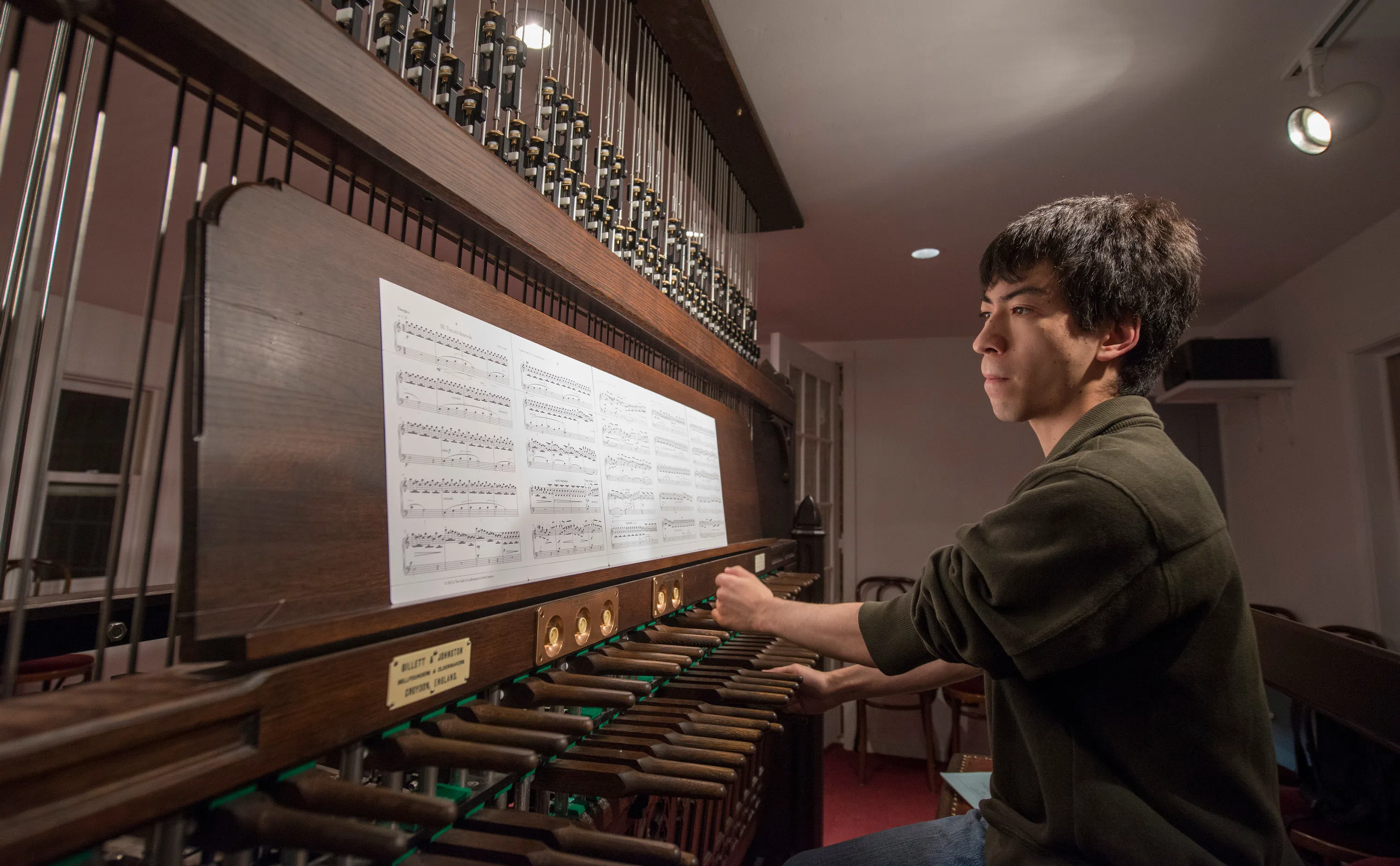 Close-up shot of student playing the carillon