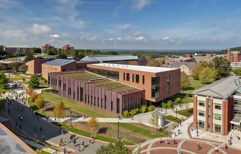 Images of Fairfield Way, a path that cuts through the heart of campus