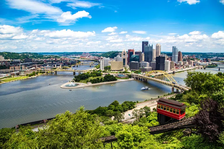 view of downtown Pittsburgh and incline from Mt. Washington